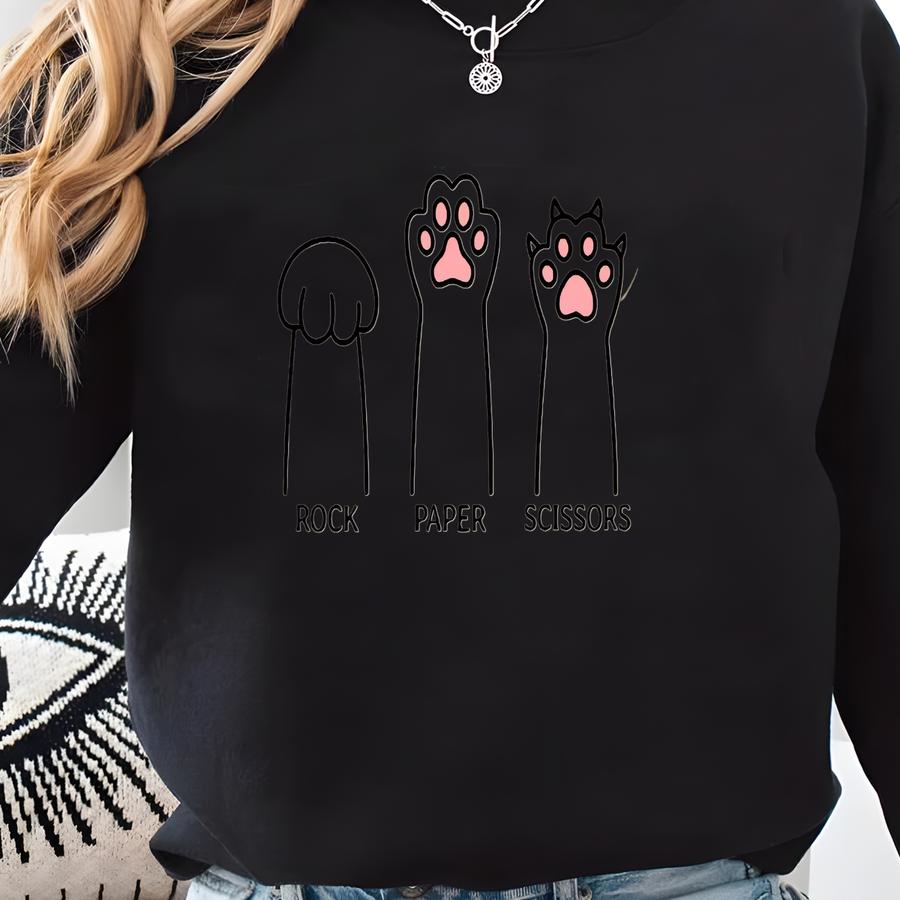 Funny Cat Paw Sweatshirt: Rock Paper Scissors Unisex Crewneck Sweatshirt