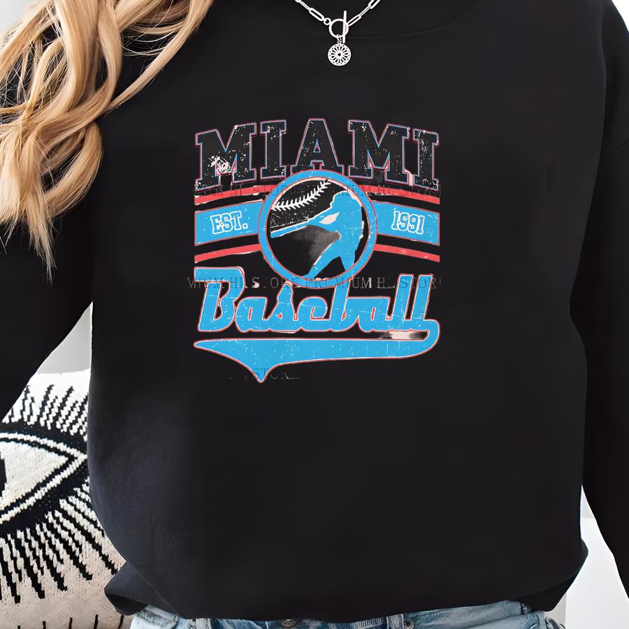 Miami Baseball Png | Vintage Miami Baseball Png| Baseball Fan Png | Miami Baseball Dtf | Baseball Design Sweatshirt