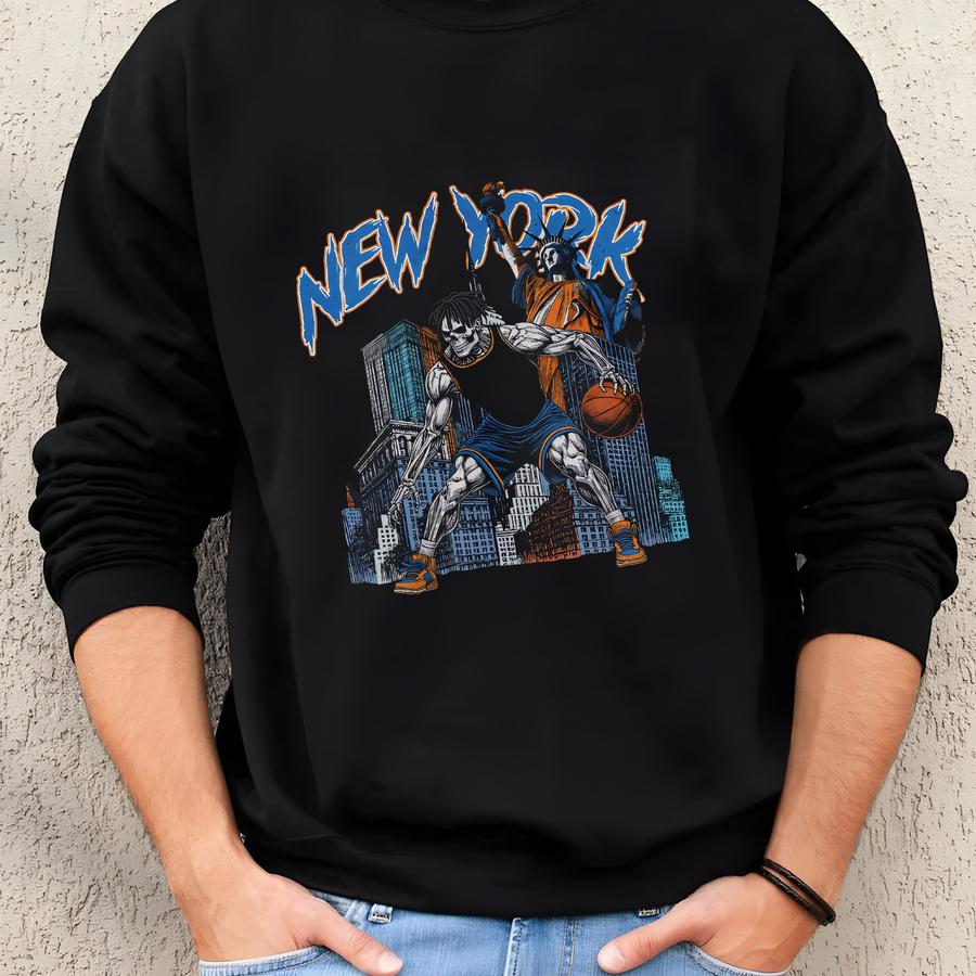 New York Basketball Knicks Sweatshirt - Graphic Tees - Bootleg - Vintage - Skeleton Shirt - Ny Knicks Merch Tee - New York Shirt -  Sweatshirt