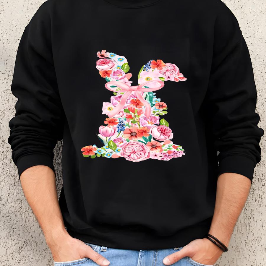 Easter T-shirt Sweatshirt,cute Bunny Graphic Tee – Spring Holiday Outfit – Vintage Easter Egg Shirt Christian Faith Apparel Pastel Aesthetic Sweatshirt