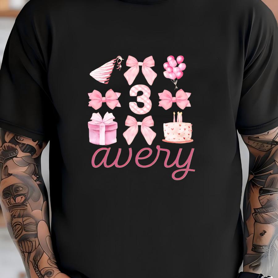Bow 3rd Birthday Shirt, Bow Birthday, Coquette Birthday, Girl Birthday, Pink Bow Outfit, Pink Bow Party Outfit, 3rd Birthday, Personalized T-shirt
