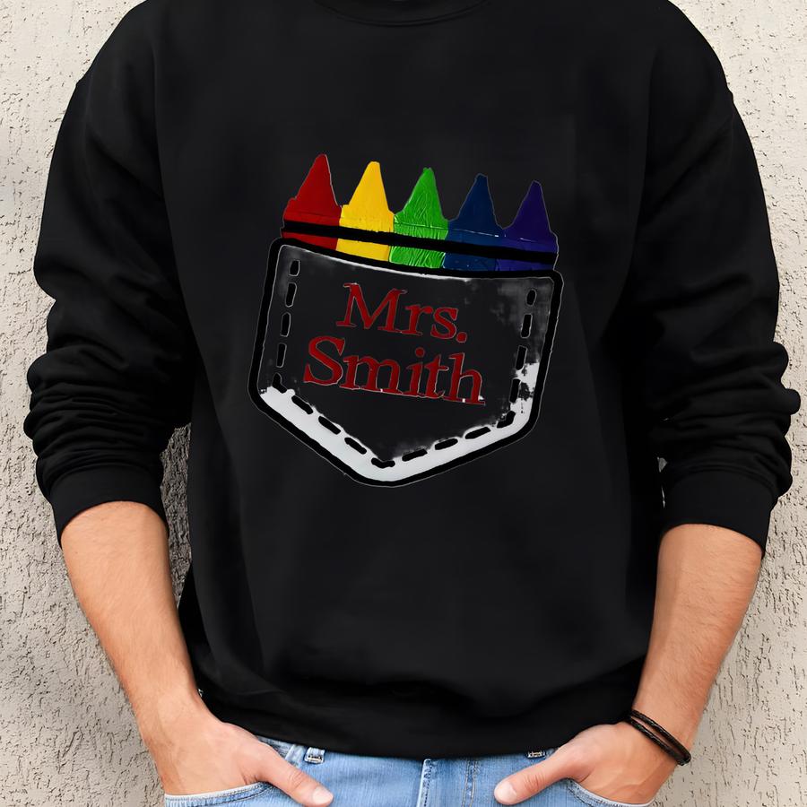 Educator Cute Shirt - Primary Crayons In A Pocket Y - Custom Monogrammed Elementary Staff Teacher Appreciation Gift Sweatshirt