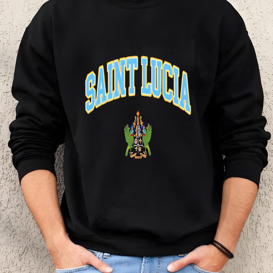 Saint Lucia Shirt, Coat Of Arms Of Saint Lucia Tshirt Country Emblem Free Gift Message Insertion Sweatshirt