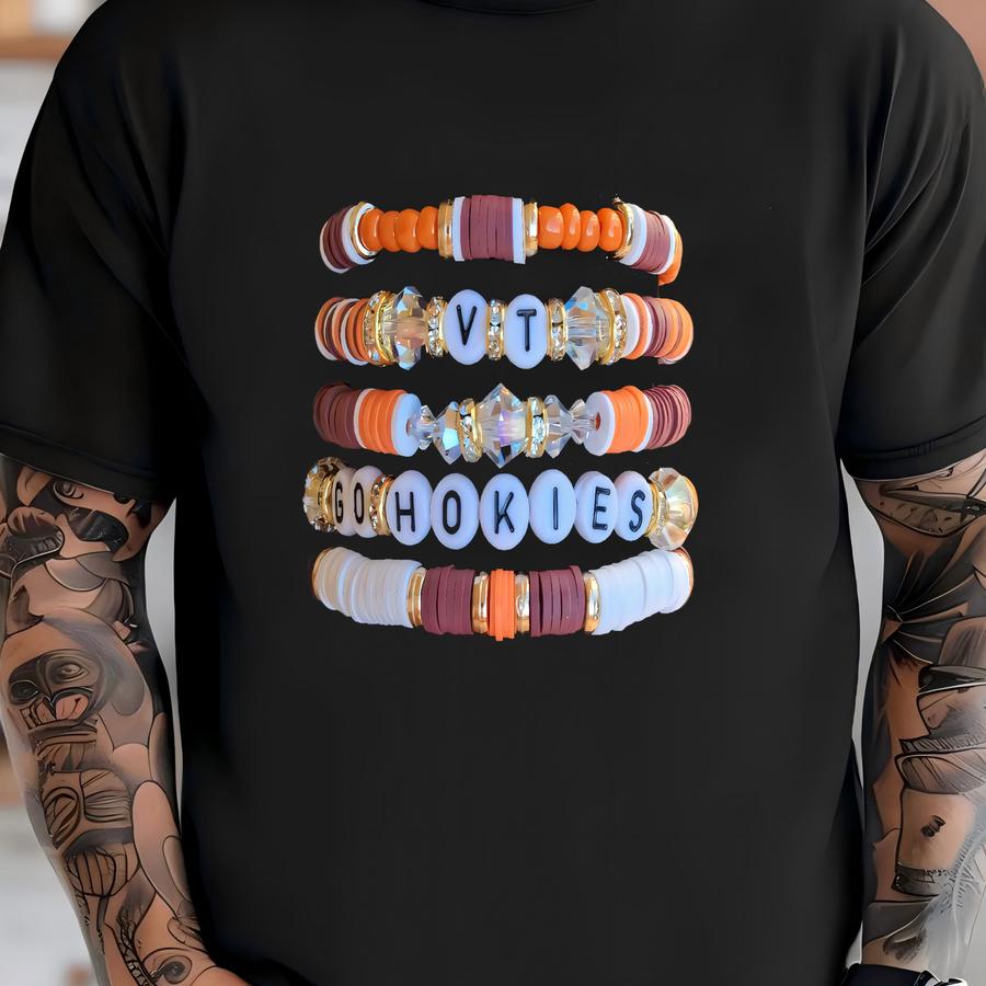 Entire Stack Hokies Inspired Heishi Stacking Bracelets Vt Virginia Tech Team Bracelet T-shirt