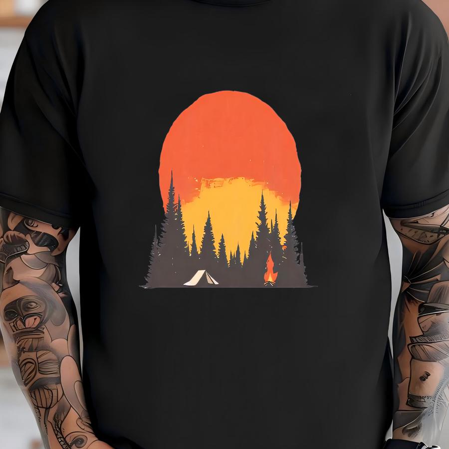 Retro Forest Camping Hoodie - Tent And Campfire Graphic Tee - Nature Lover Shirt - Outdoors Adventure Hiking Shirt T-shirt