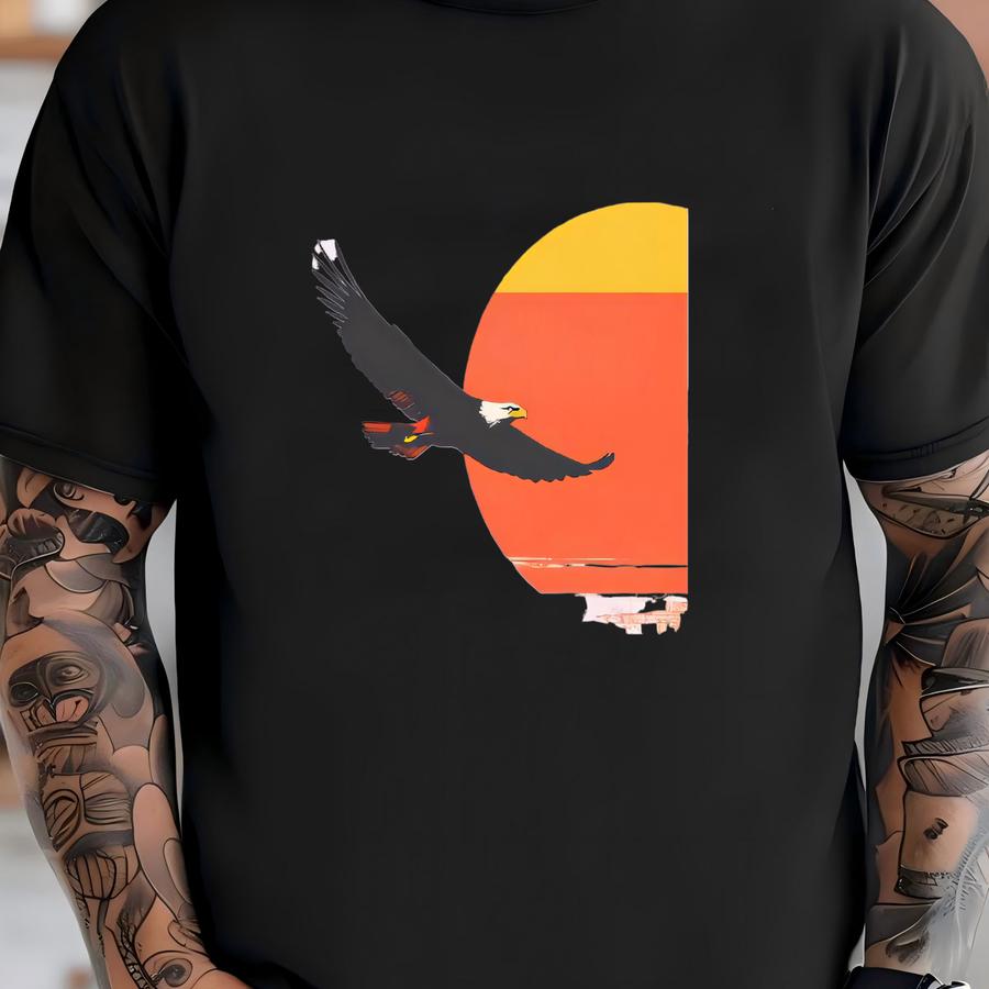 Retro Eagle Sunset Hoodie - Wildlife Adventure Graphic Tee - Bold Nature Lover Shirt - Bird Silhouette Outdoor Shirt T-shirt