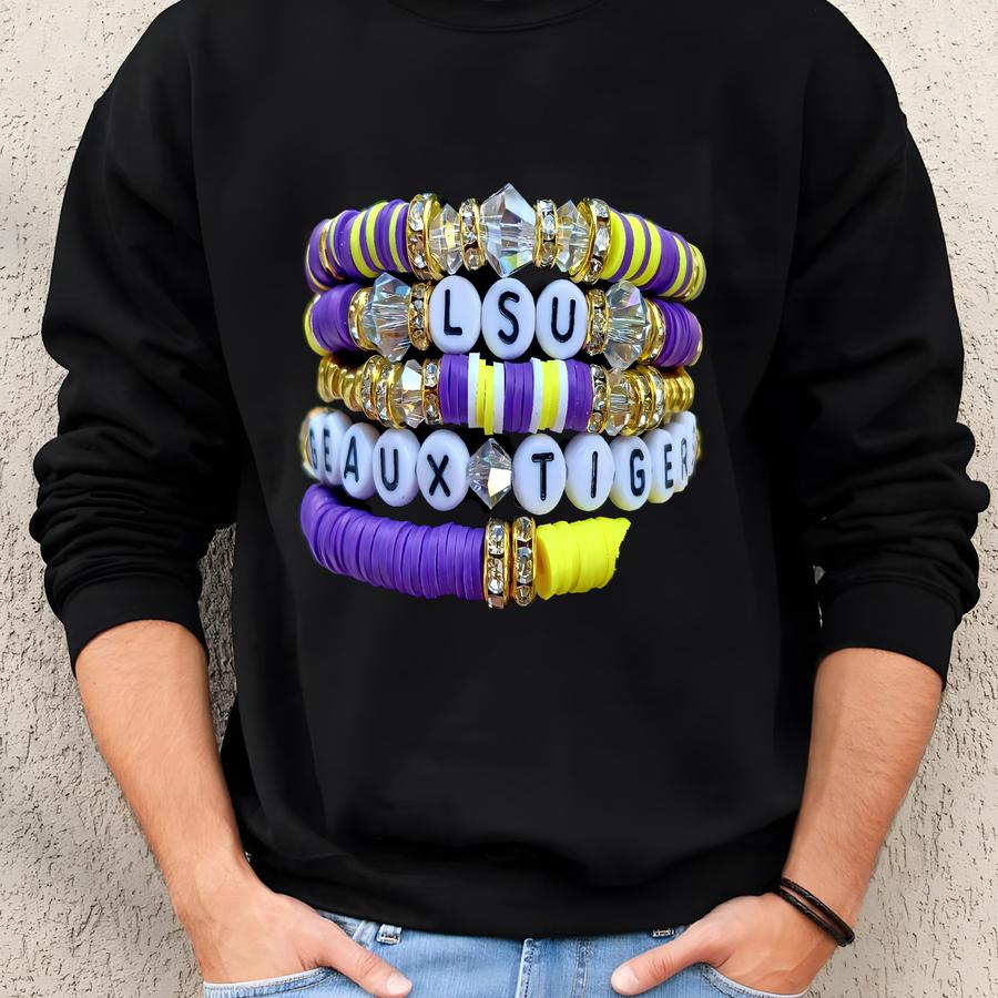 Full Stack Heishi Bracelet Stack: Rhinestone College Game Day Jewelry Sweatshirt