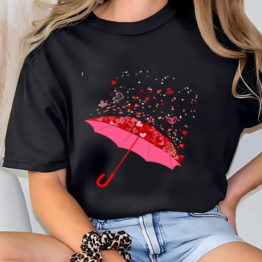 Heart Umbrella Shirt, Womens Valentine Day Shirt, Cute Valentine Day Hoodie, Valentines Day Shirt, Valentine Heart Gift, Heart Rain Shirt T-shirt