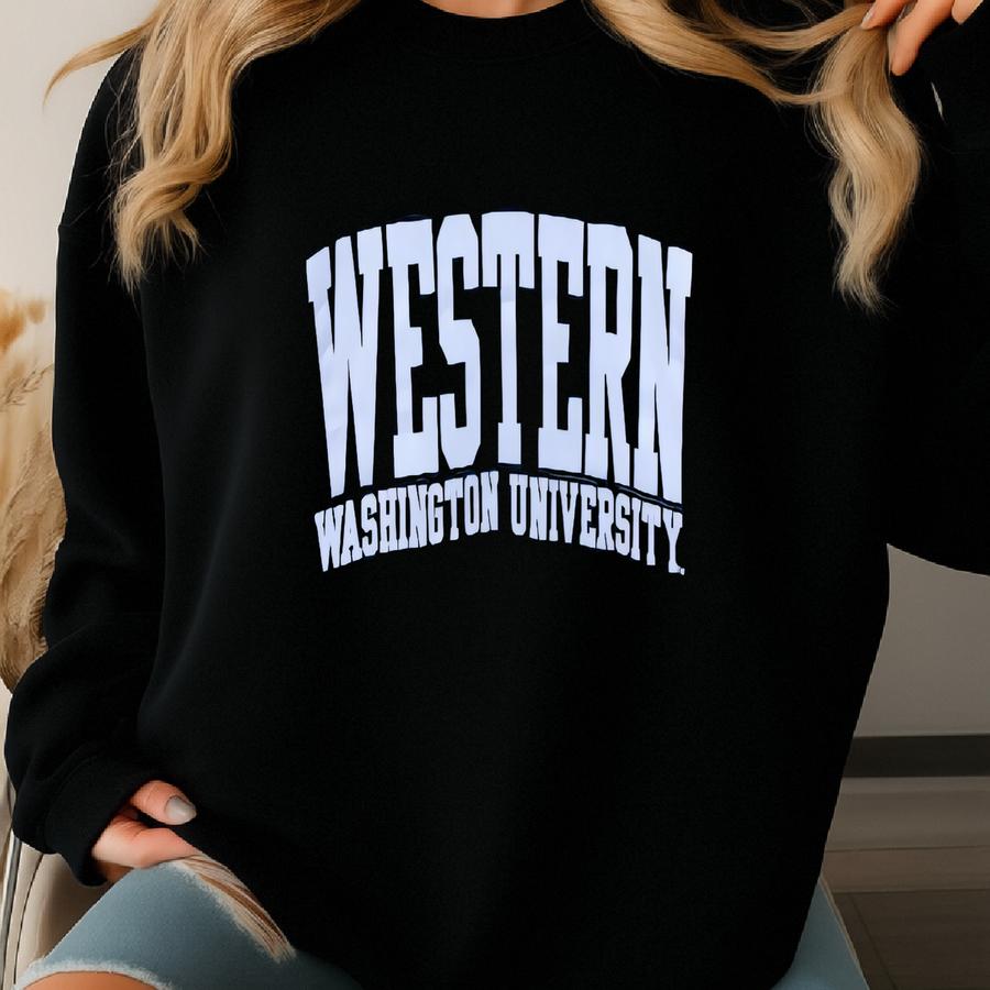 Vintage Ncaa Western Washington Sweatshirt Western Pullover Sweater Washington Crewneck Jumper Western Washington Print Graphic Navy Blue Sweatshirt