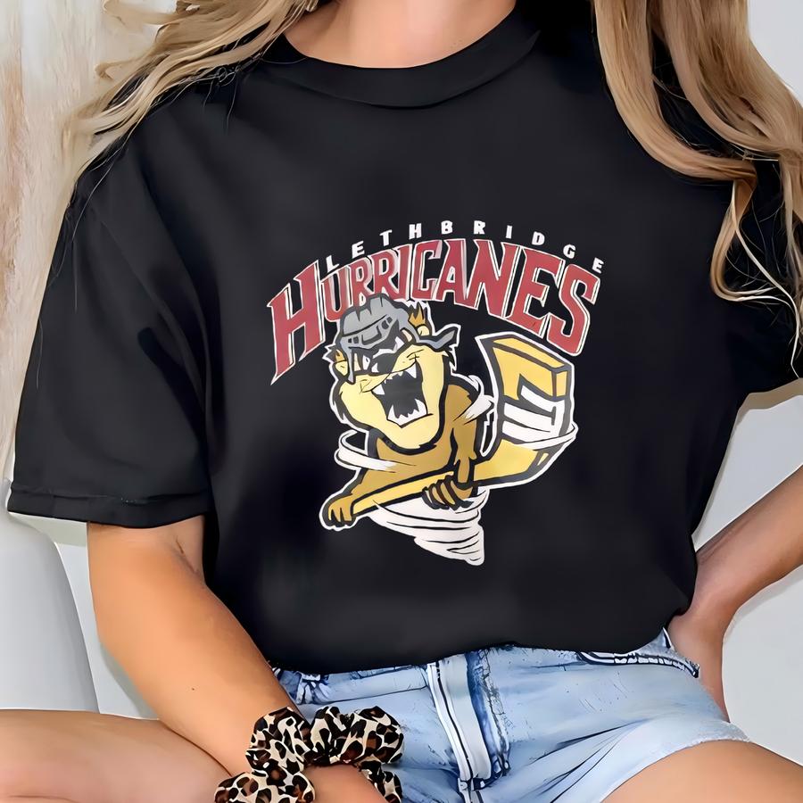 90s Whl Lethbridge ‘hurricanes’ Crewneck Sweatshirt Print Logo Black Color Men’s Xxl T-shirt