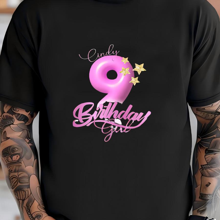 Personalized Birthday Girl Hoodie, 9th Birthday Shirt, Custom Birthday Shirt, Birthday Party Shirt, Kids Toddler Youth Adult Shirt T-shirt