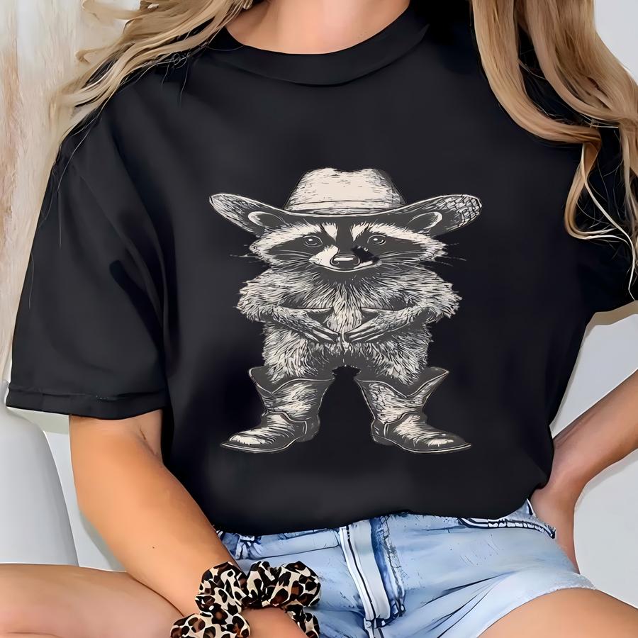 Cowboy Raccoon Shirt Funny Raccoon Tshirt Cowboy Hat Boots Pistol Gun Western Raccoon Lover Cowgirl Gift Hoodie T-shirt