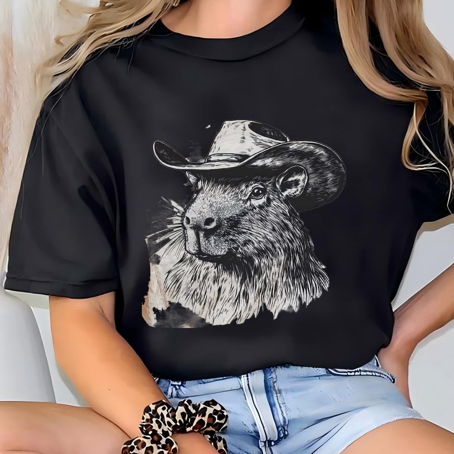Cowboy Capybara Shirt Funny Animal Tshirt Cowboy Hat Boots Western Capybara Lover Cowgirl Gift Hoodie T-shirt