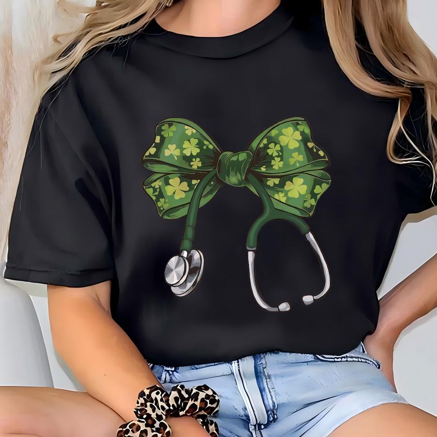 St. Patrick's Day Nurse Shirt, Shamrock Stethoscope Tee, Lucky Nurse Sweatshirt T-shirt