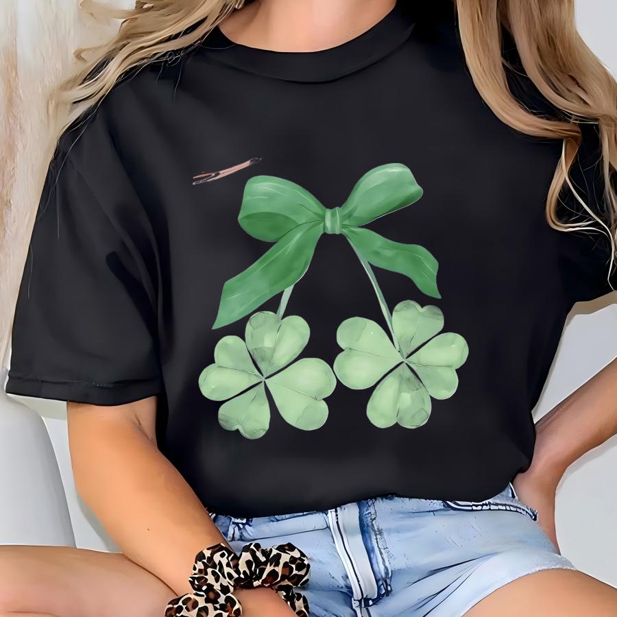 Mother Daughter Coquette St Patrick's Day Bow Shirt, St Patrick's Day Lucky Shamrock Sweatshirt For Teachers, Coquette St. Patty's Gift T-shirt