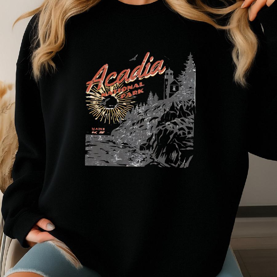 Maine Sweatshirt Acadia National Park Sweatshirt Hiking Crewneck Granola Girl Clothes Camping Sweater Maine Gift Acadia Shirt Sweatshirt