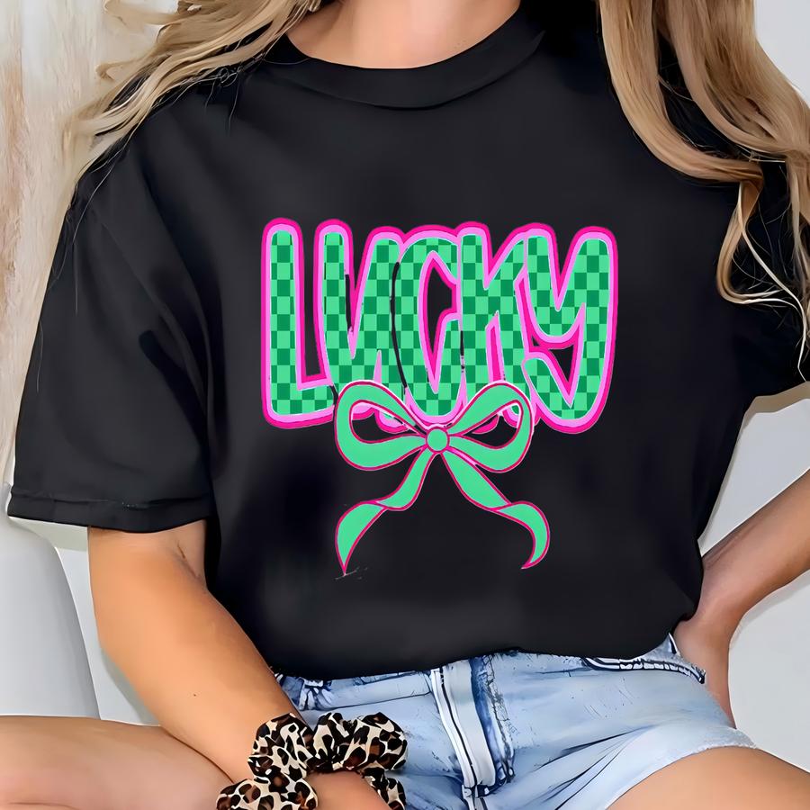 Coquette Lucky Shirt Trending Now Coquette Bow Shirt Green Bow Shirt St Paddys Day Shirt Saint Patricks Day Gifts Irish Shirt T-shirt