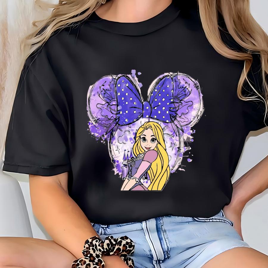 Rapunzel Sweatshirt For Kids And Women's Cute Rapunzel Ears Princess Sweatshirt Castle Watercolor Princess Matching Shirt T-shirt