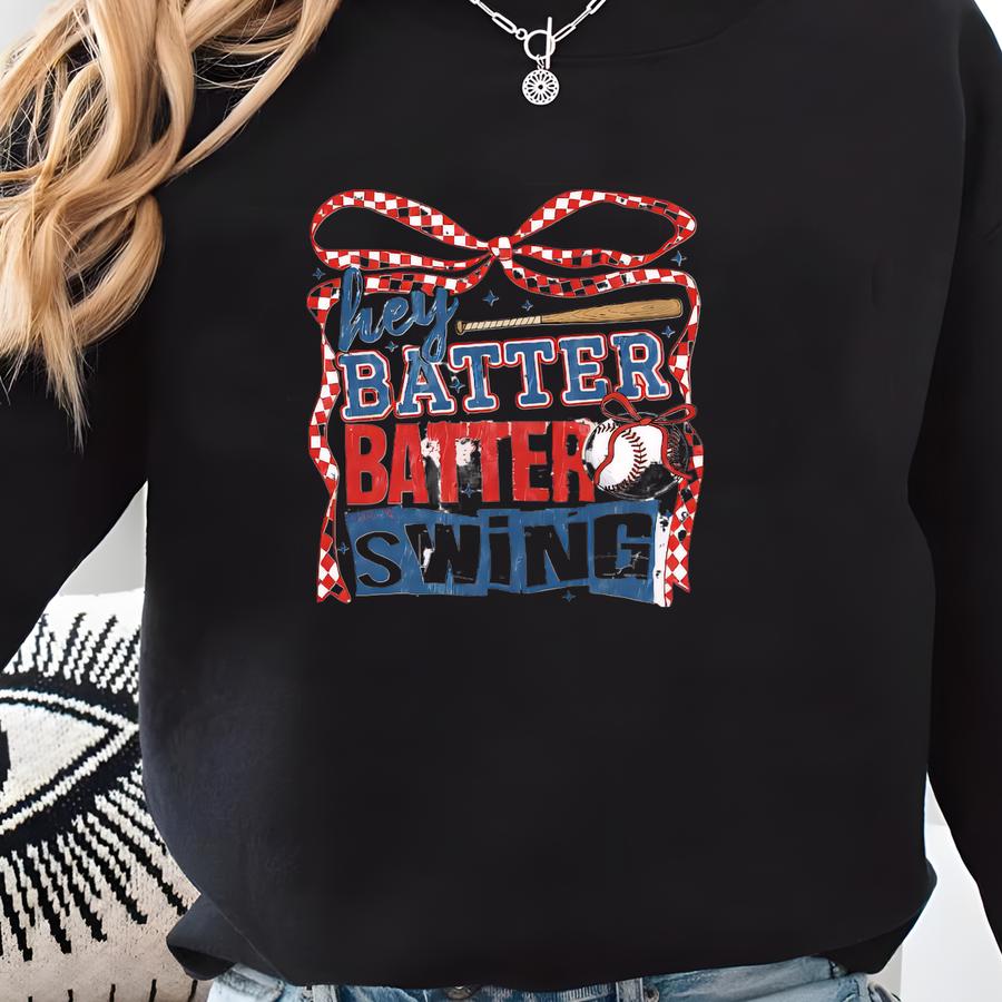 Baseball Shirt, Batter Batter Swing Baseball Shirts, Baseball Mom Shirt, Coquette Game Day Outfit, Baseball Gift, Baseball Season Crewneck Sweatshirt