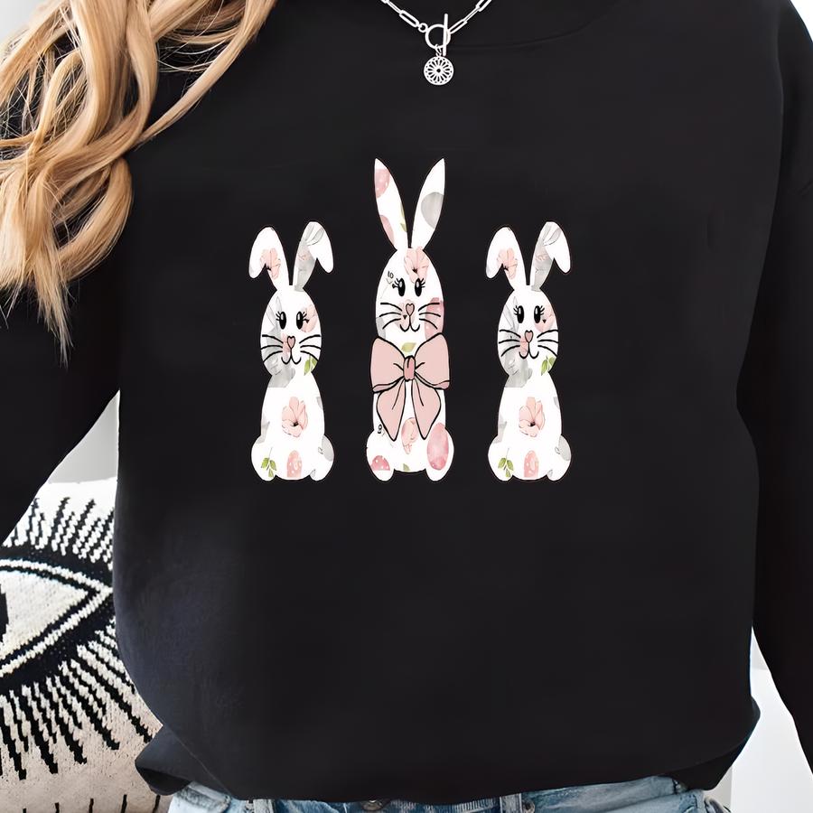 Cute Bunny Sweatshirt, Coquette Easter Rabbit Crewneck, Easter Sweater, Retro Easter Shirt, Easter Gift For Mom, Easter Spring Outfit Women Sweatshirt