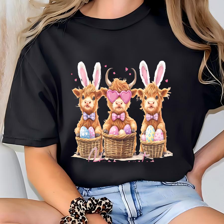 Happy Easter Highland Cow Sweatshirt,easter Bunny,cute Cow Easter Shirt,cow Lover Gift,happy Easter Day Gift,happy Easter Shirt,highland Cow T-shirt
