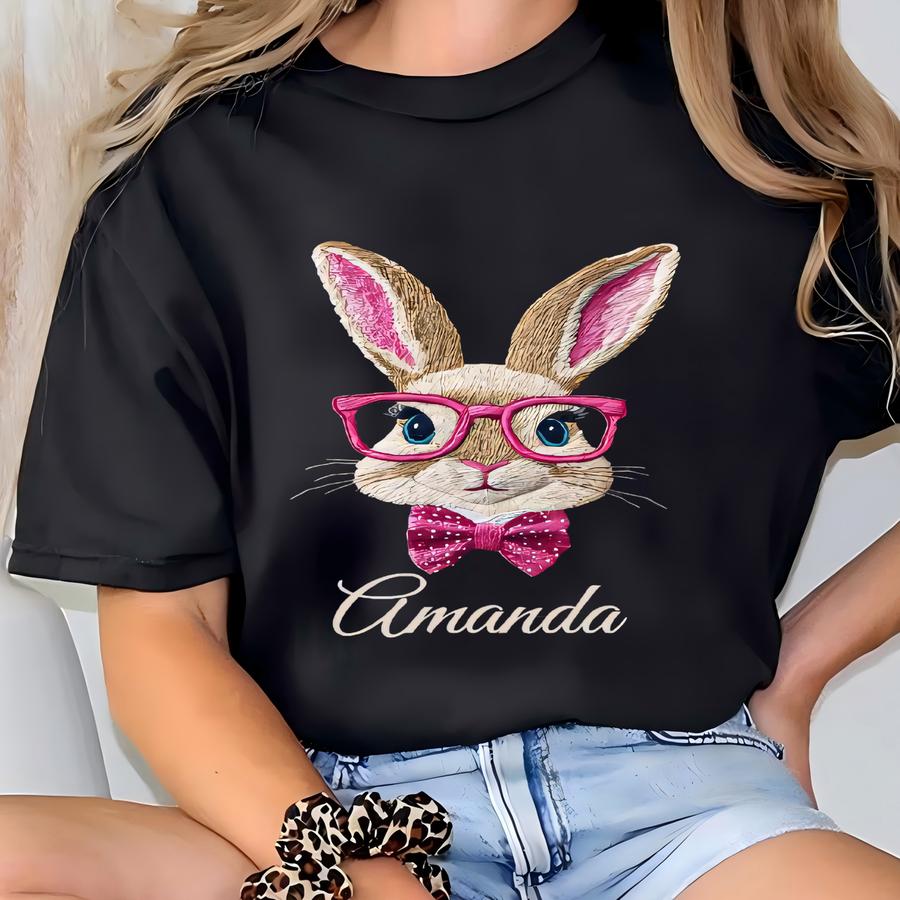 Custom Easter Bunny Sunglasses Sweatshirt, Easter Gift For Mom, Easter Kids Sweater, Rabbit Sweater, Bunny Family Matching Tee T-shirt