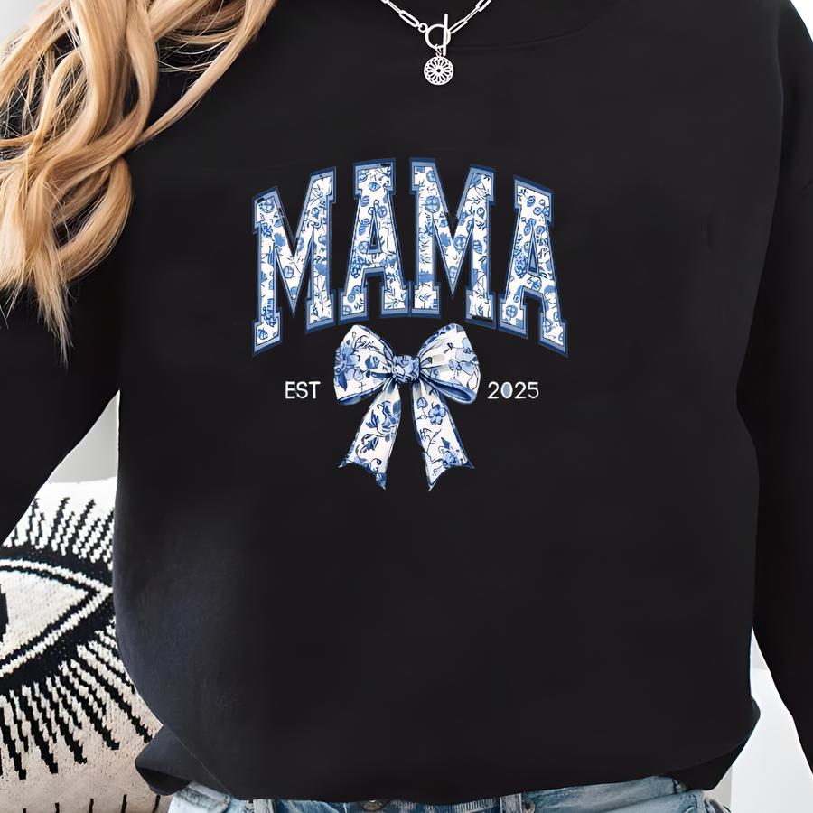 ® Custom Coquette Mama Est 2025 Shirt, Mothers Day Gift From Daughter, Bow Mama Fall Tshirt, New Mom To Be Baby Reveal Shirt Sweatshirt