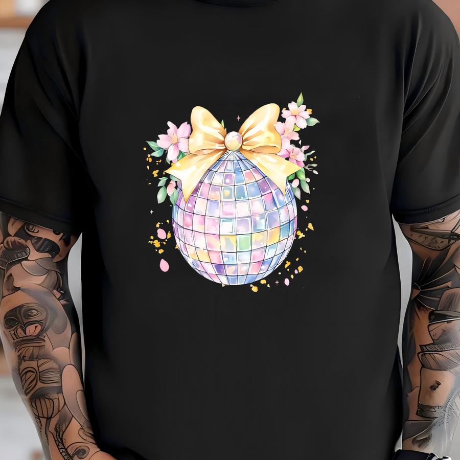 Easter Day Disco Ball Coquette Bow Hoodie, Pink Coquette Disco Ball, Girly Pink Bow Shirt, Easter Shirt, Happy Easter Tee Shirt -tc034 T-shirt