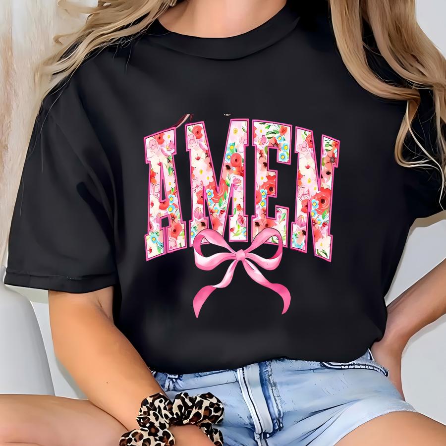 Amen Coquette Bow Sweatshirt: Christian Floral Spring Sweater T-shirt