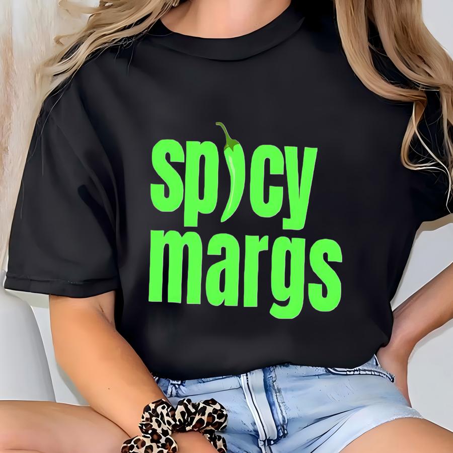 Spicy Margs Shirt Margarita Lover Crew Neck Preppy Cocktail Shirt Margarita Girl Tee Margarita Tshirt Hot Pink Graphic Tee Cute Margs T-shirt