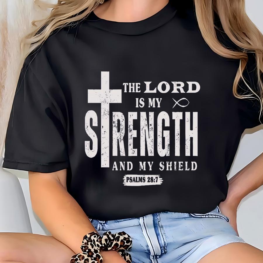 Christian Mens Hoodie: The Lord Is My Strength, Eco-friendly Tee T-shirt