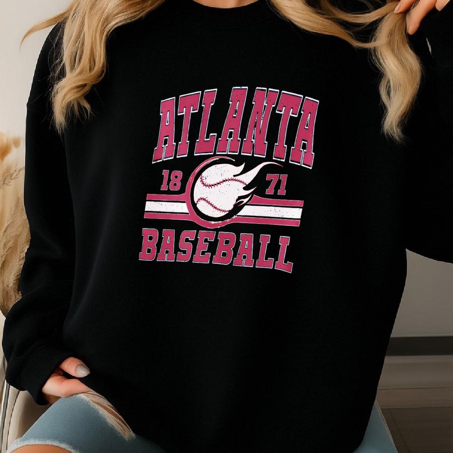 Retro Atlanta Baseball Hoodie, Atlanta Game Day Sweatshirt, Atlanta Baseball Fan Gift, Atlanta Vintage 80s Style, Navy And Red Hoodie Sweatshirt
