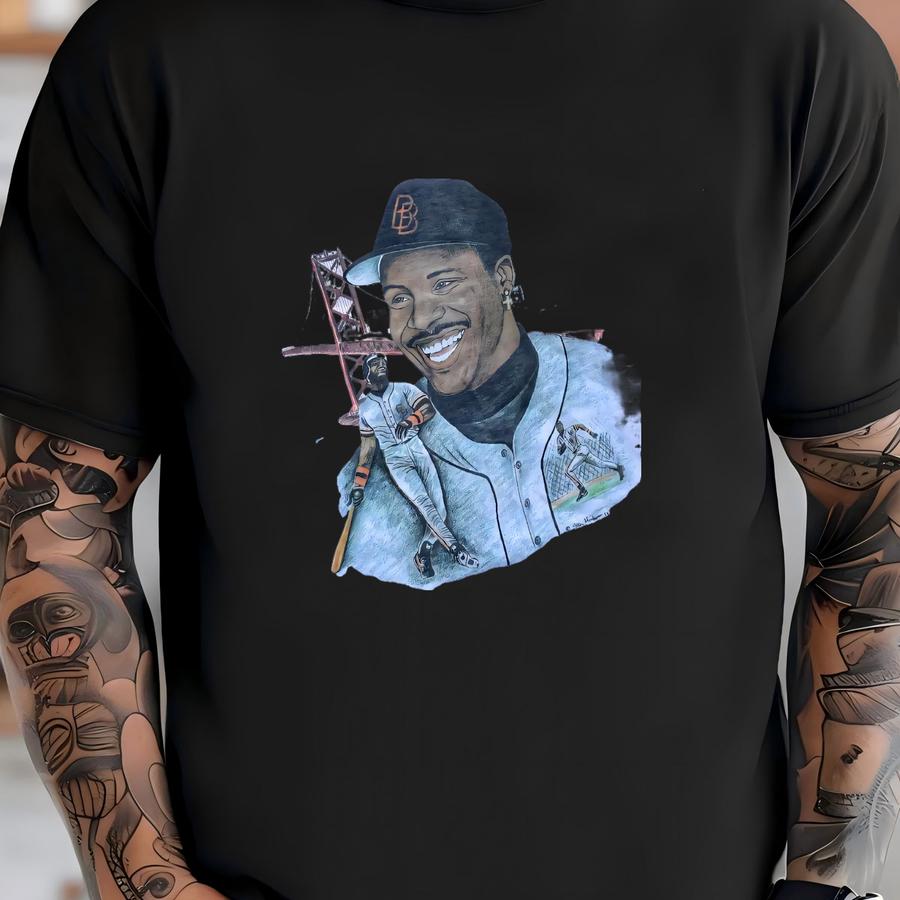 Vintage 1992 Barry Bonds San Francisco Giants Mlb Baseball Golden Gate Bridge Art Caricature Graphic Shirt Usa Size M/l T-shirt