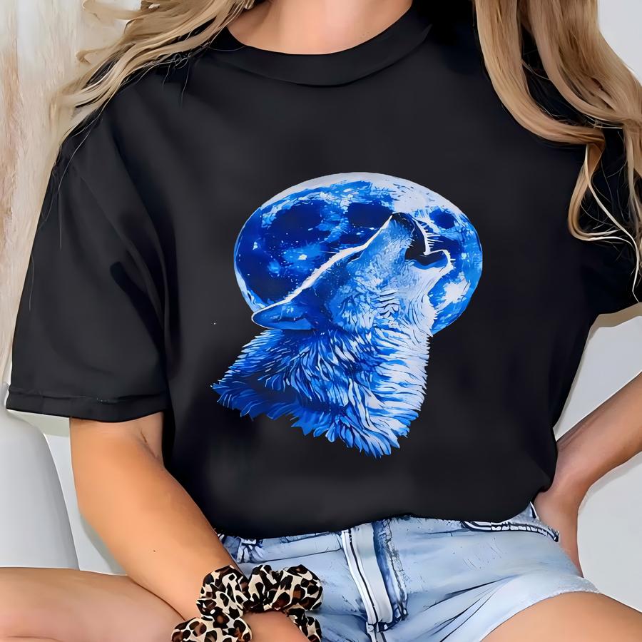 Vintage Wolf Wildlife Boxy Sweatshirt Large Interior Alaskan Wolf Graphic Crewneck Alaska Timber Wolves Jumper Habitat Blue Sweater Size L T-shirt