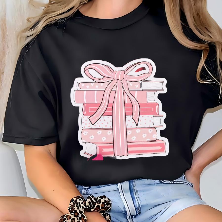 Pink Book Stack Sticker | Pink Book Stack Decal | Book Aesthetic| Decals For Bookworm | Bookish | Kindle | Laptop | Girly Gifts T-shirt