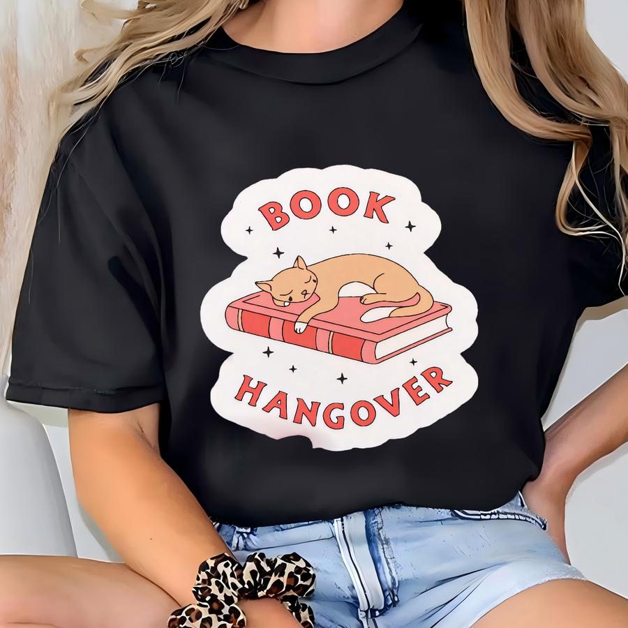 Cat Book Hangover Sticker | Cat Book Hangover Decal | Book Aesthetic| Decals For Bookworm | Bookish | Kindle | Laptop T-shirt