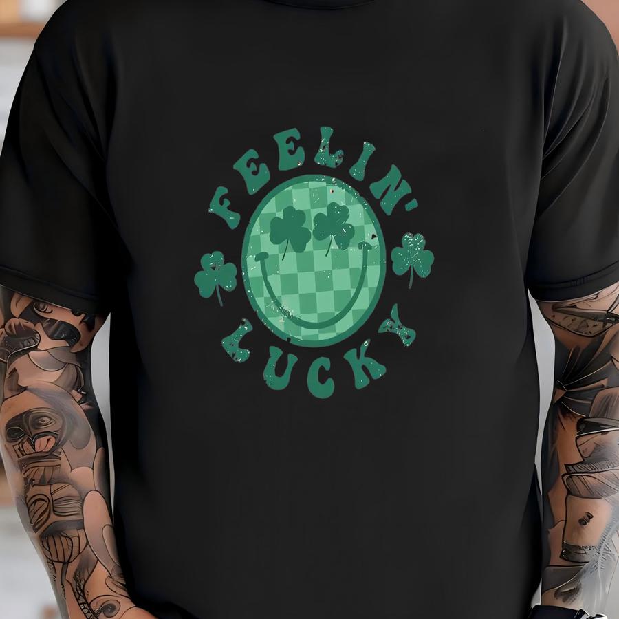 Retro Patrick's Day Feeling Lucky Sweatshirt, Cute Shamrock Shirt, Saint Patricks Sweater, Green Shamrock, Lucky Clover Shamrock -spd008 T-shirt