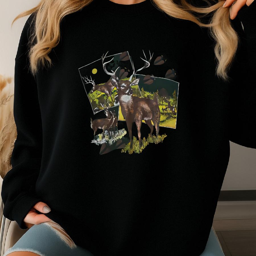 Vintage 90s White-tailed Deer Wildlife Sweatshirt Whitetail Deer Animal Graphics Crewneck Deer Animal Habitat Green Sweater Size Xl Sweatshirt