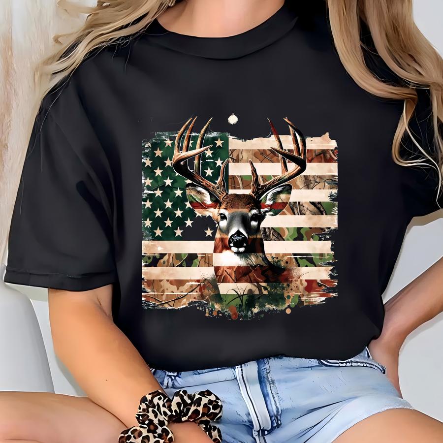 Deer American Flag Sweatshirt, ® Hunting Shirt, Patriotic Hunter Shirt, Deer Hunting Sweatshirt, Gift For Hunter, Gift For Dad T-shirt