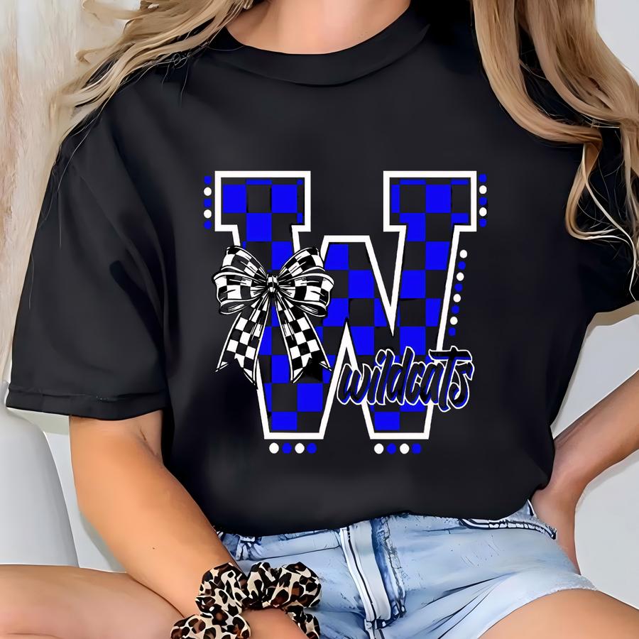 Wildcats Shirt Checkered Wildcats Shirt School Spirit Shirt Mascot Shirt Coquette Bow Shirt Sports Shirt Game Day Hoodie Wildcats Sweatshirt T-shirt
