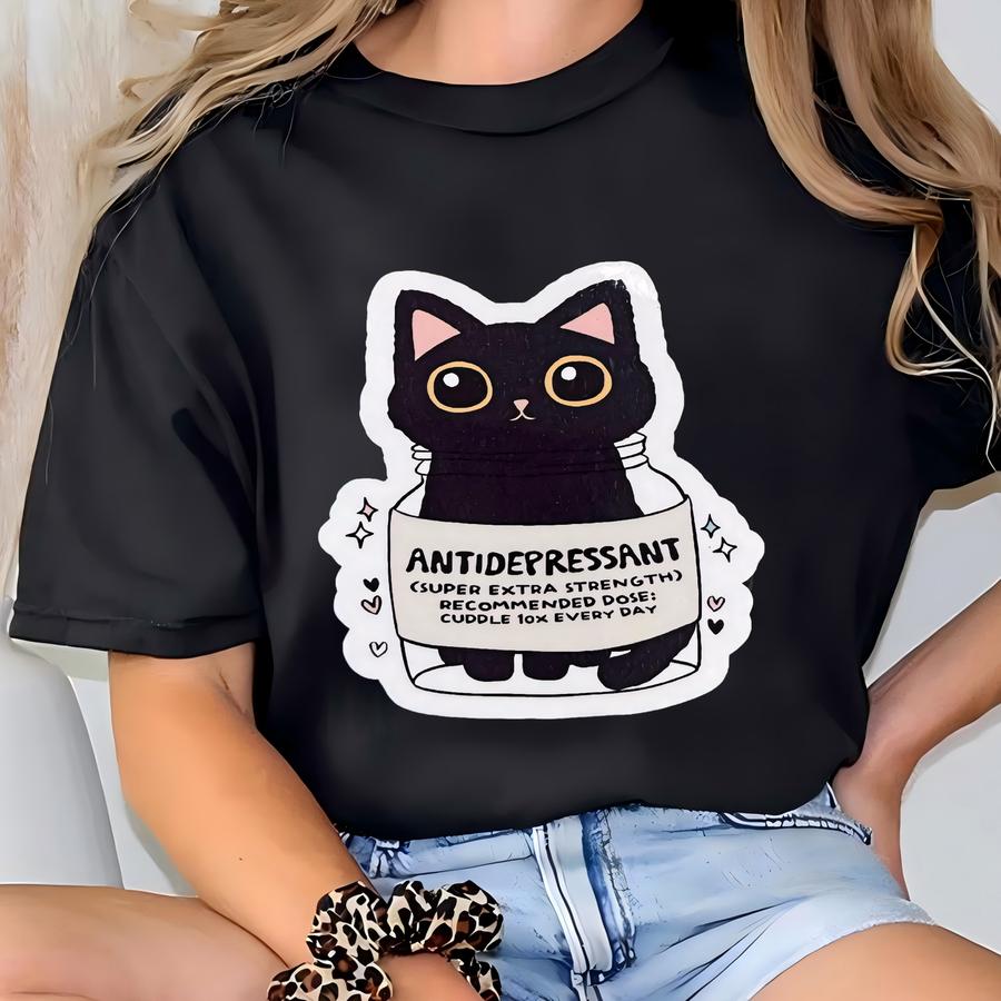 Black Cat Anpressant Sticker | Cute Black Cat | Decal For Kindle | Decal For Laptop | Girly | Mental Health T-shirt