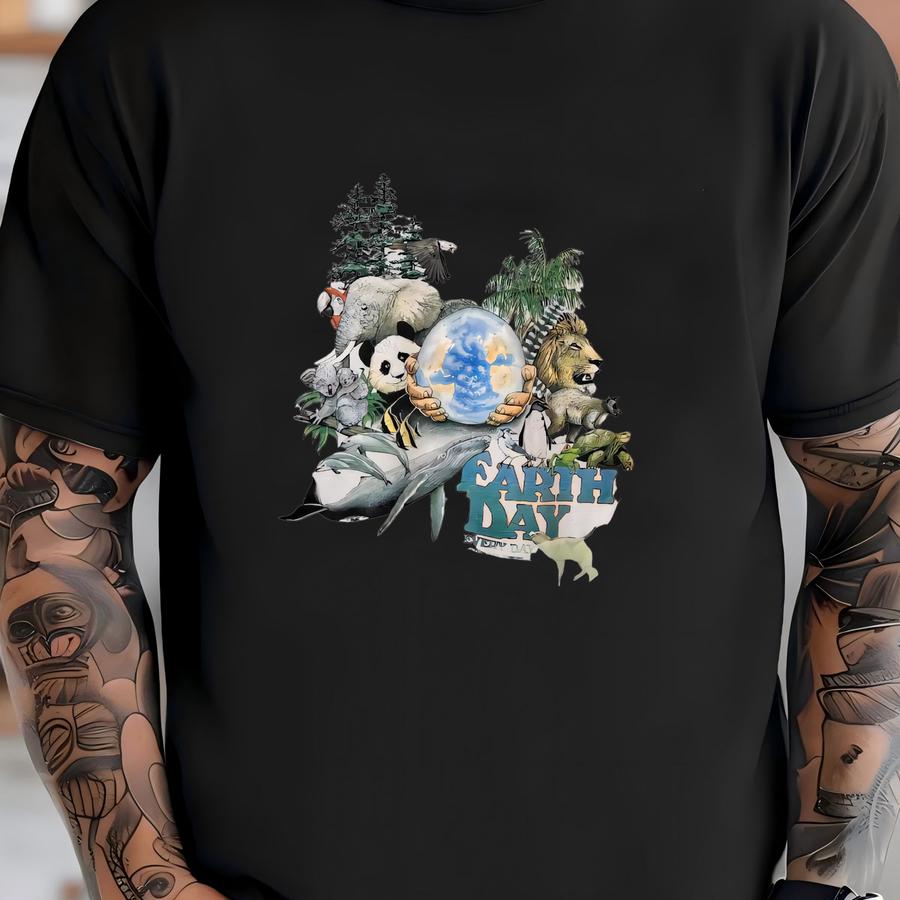 90's Earth Day Animal Hoodie Sz Xl (a8206) T-shirt