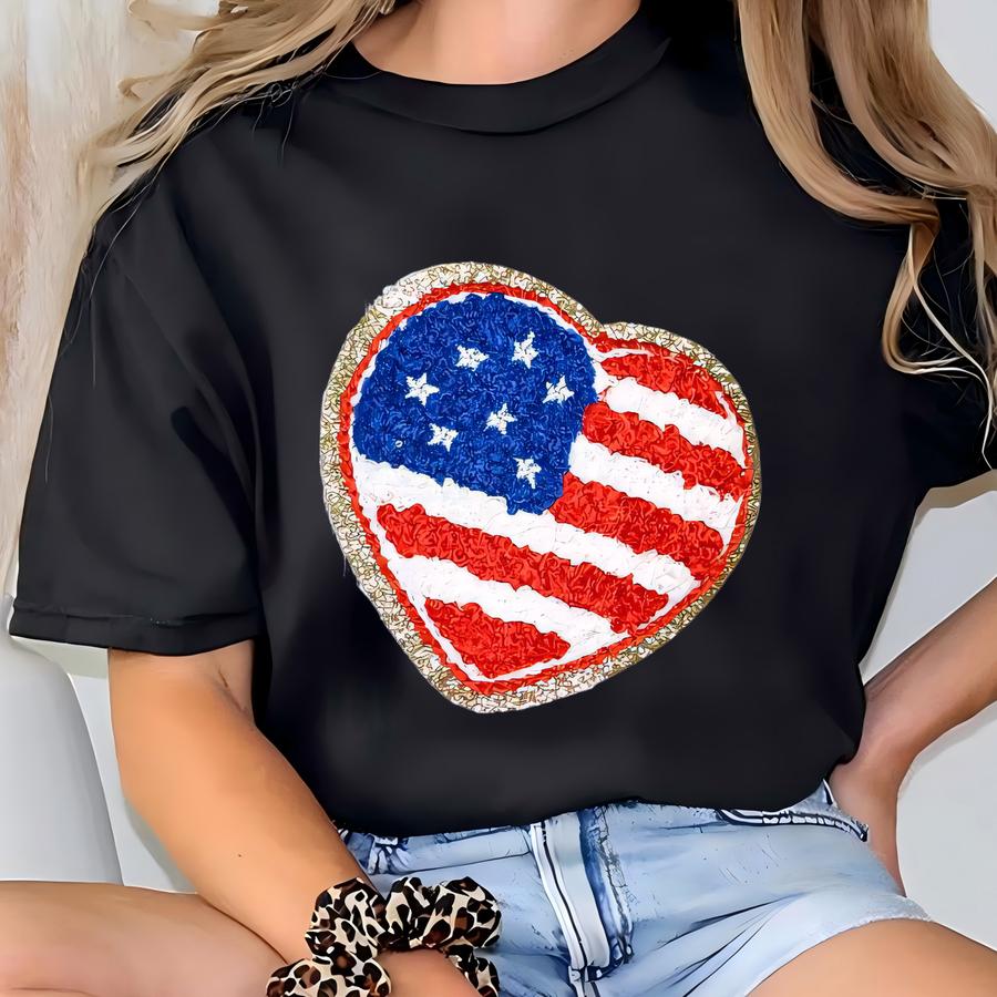 Usa Patriotic Stars Trucker Hat - Mesh Baseball Hat - Usa Baseball Cap - Blue Glitter Red Chenille Patch - July 4th - Memorial Day - Usa T-shirt