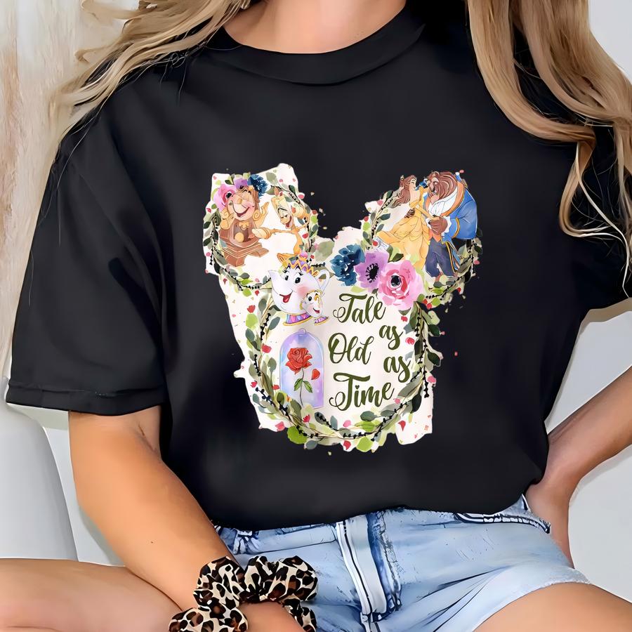 Floral Tale As Old As Time Beauty And The Beast Shirt, Princess Belle Girl Trip Shirt, Princess Birthday Girl Shirt T-shirt