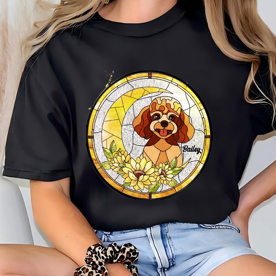 Custom Pet Portrait Glass Suncatcher, Stained Glass Dog Memorial, Cat Dog Mom Gift, Memorial Gift, Custom Dog Portrait From Photo, Pet Loss T-shirt