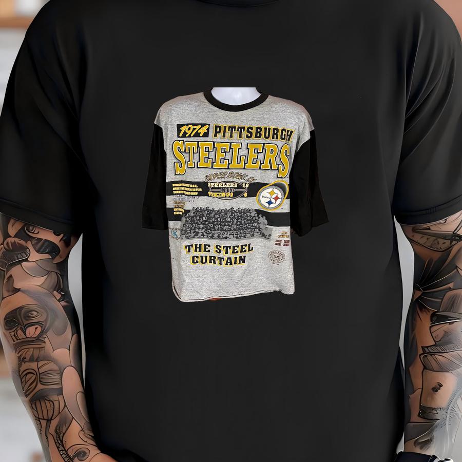 Pittsburgh Steelers 90s Steel Curtain 1974 Long Gone Baseball Vintage Ringer Shirt - Sz Xl T-shirt