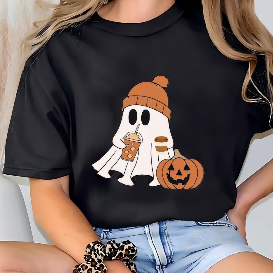 ® Сute Ghost Coffee Shirt, Сute Little Ghost Iced Coffee Hoodie, Boo Ghost Shirt, Ghost Coffee Shirt, Halloween Coffee Lovers T-shirt