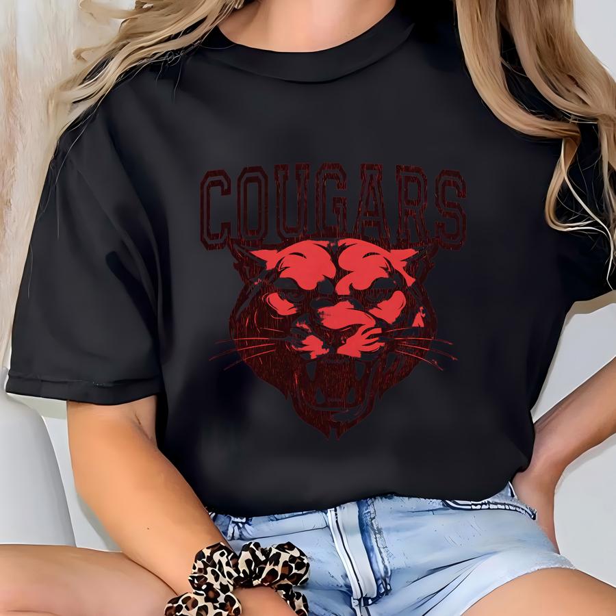 Cougars Sweatshirt Cougars Game Day Cougars Crewneck Red And Black Cougars Spirit Wear Cougars Team Cougars Mascot T-shirt