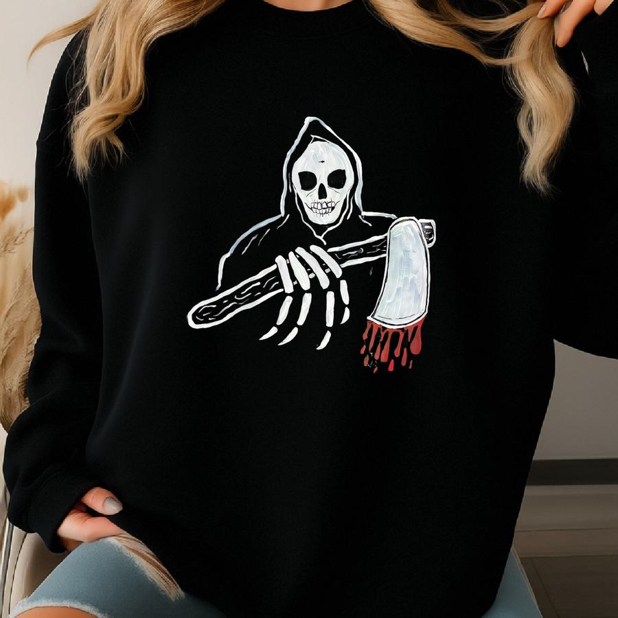 Hand-painted Vintage Leather Biker Jacket: Grim Reaper Punk (xl/2xl) Sweatshirt