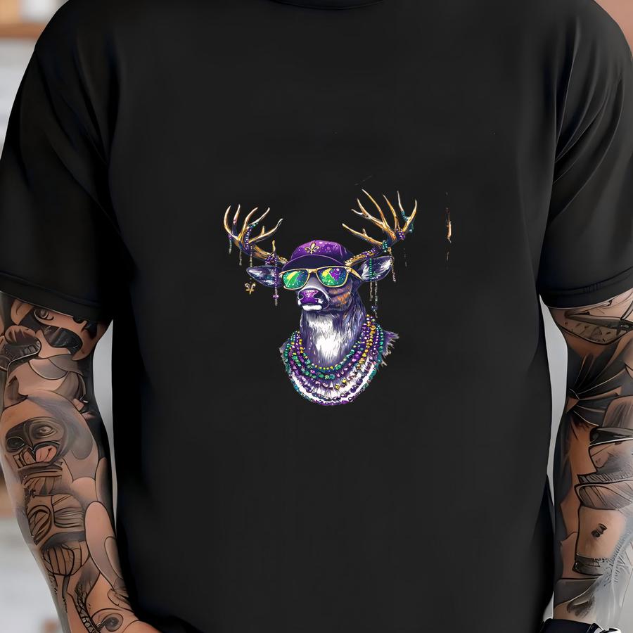 Deer Hunting Mardi Gras Hoodie, Fleur De Lis, Mardi Gras Hunting, Retro Mardi Gras Tee, Mardi Gras Deer Shirt, Mardi Gras Hoodie -tc040 T-shirt